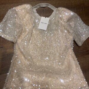 Grey Lab nude pink sparkle sequin top, size small